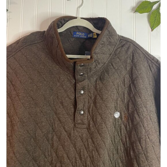 Polo Ralph Lauren Brown Heather Quilted Pullover Sweatshirt 6XB Cotton Blend Men - Picture 6 of 16